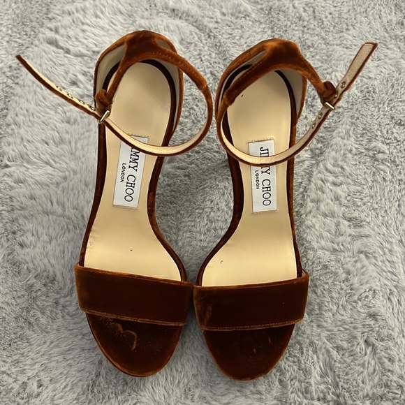 Jimmy Choo Misty 120 Velvet Heeled Sandals In Rust - Picture 5 of 14